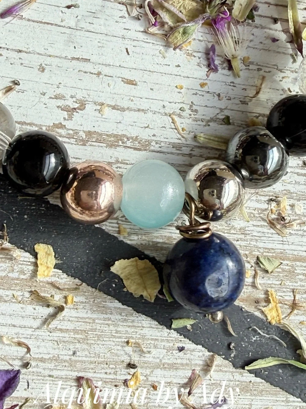 Artisan Multicolor Beaded Women's Bracelet - Black, Blue & Gold Accents